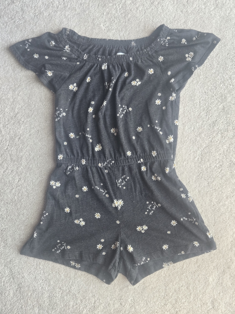 Old Navy Heathered Black Daisy-Print Girls One-Piece Romper